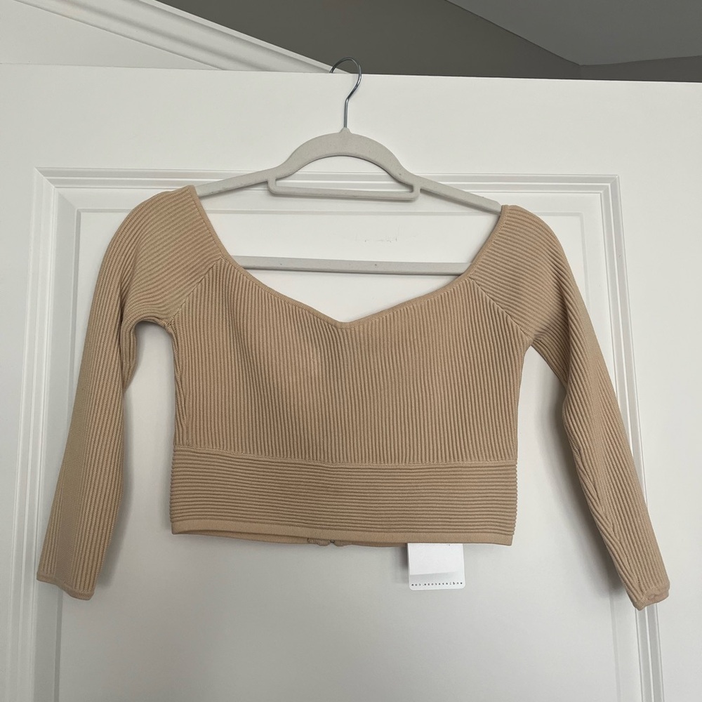 Endless Rose Beige Ribbed Knit Top